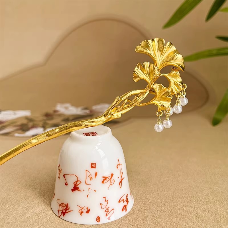 1PC Elegant Golden Ginkgo Leaf - огляд і ціна Hanbok Hair Pin